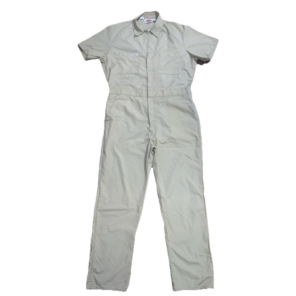 VTG Dickies Mens Short Sleeve Work Mechanic Coveralls Overalls‎ 42 Medium Beige
